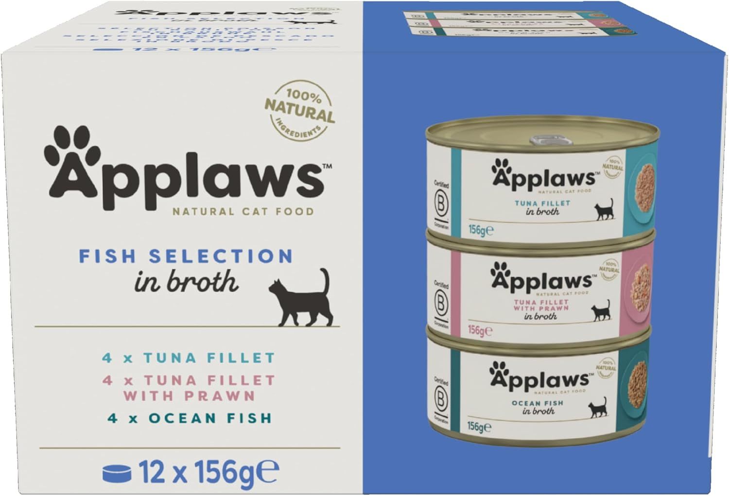 Applaws Fish Selection Multipack in Broth Cat Wet Food 12x156g 12 x 156g — Wet Cat Food available at VetPulse Veterinary Centre, Al Muwaileh Sharjah