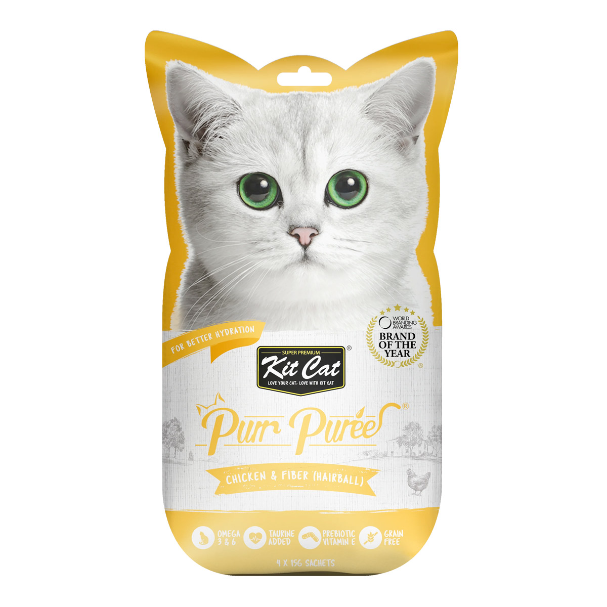 Kit Cat Purr Puree Chicken & Fiber (Hairball) 15g — Cat Treats available at VetPulse Veterinary Centre, Al Muwaileh Sharjah