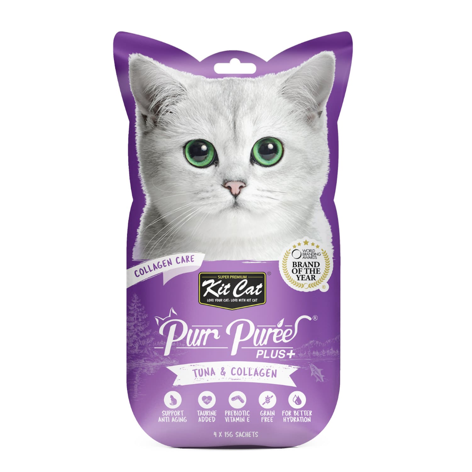 Kit Cat Purr Puree Plus+ Tuna & Collagen (Collagen Care) 15G — Cat Treats available at VetPulse Veterinary Centre, Al Muwaileh Sharjah