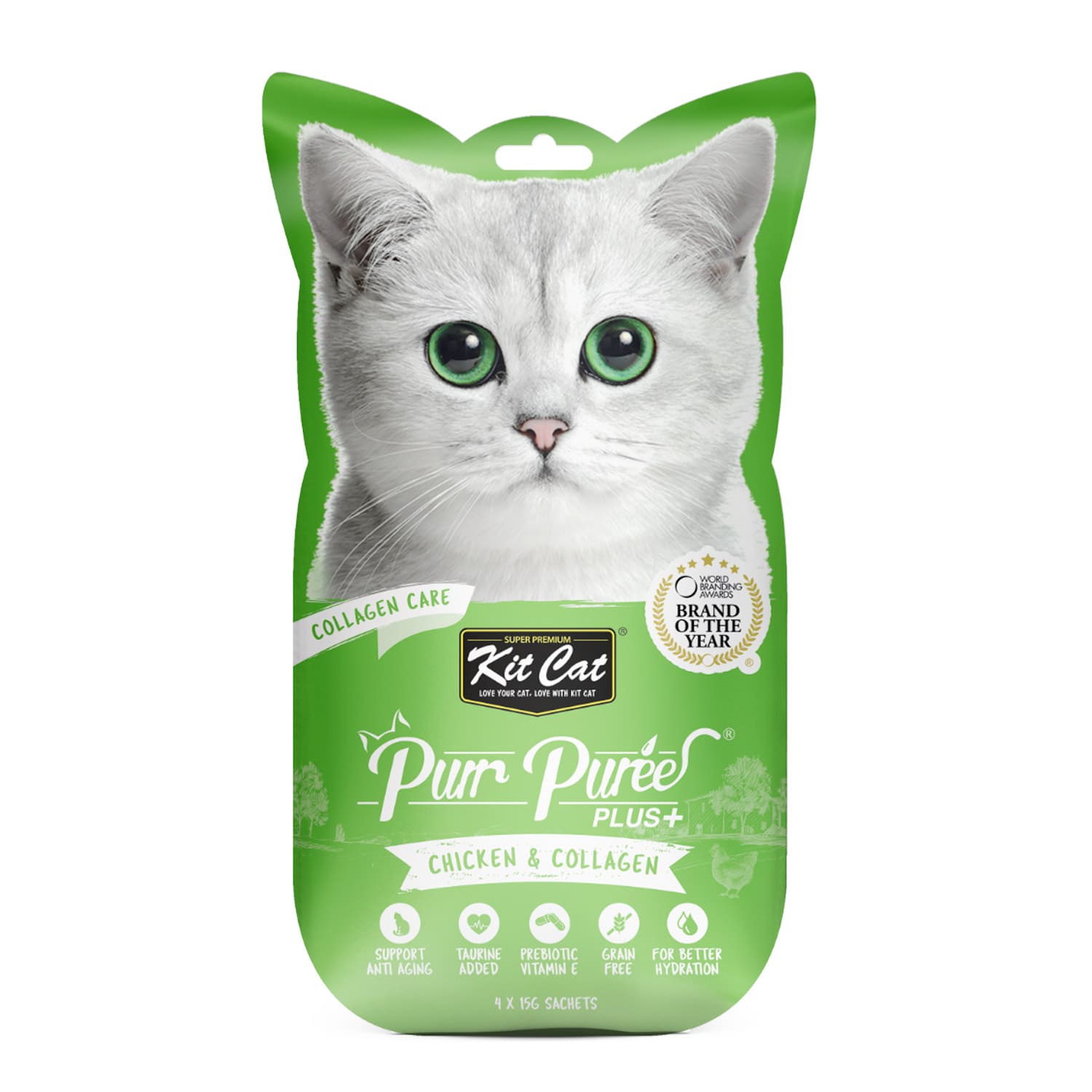Kit Cat Purr Puree Plus+ Chicken & Collagen (Collagen Care) 15g — Cat Treats available at VetPulse Veterinary Centre, Al Muwaileh Sharjah