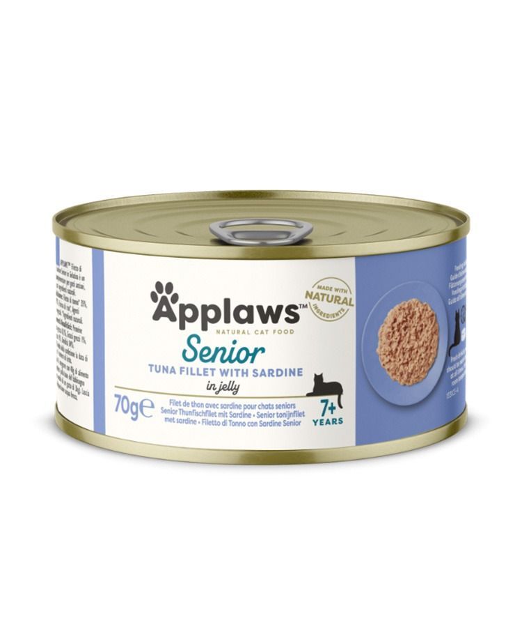 Applaws Tuna Fillet with Sardine Senior Wet Cat Food 70g Tin available at VetPulse Veterinary Centre, Al Muwaileh Sharjah