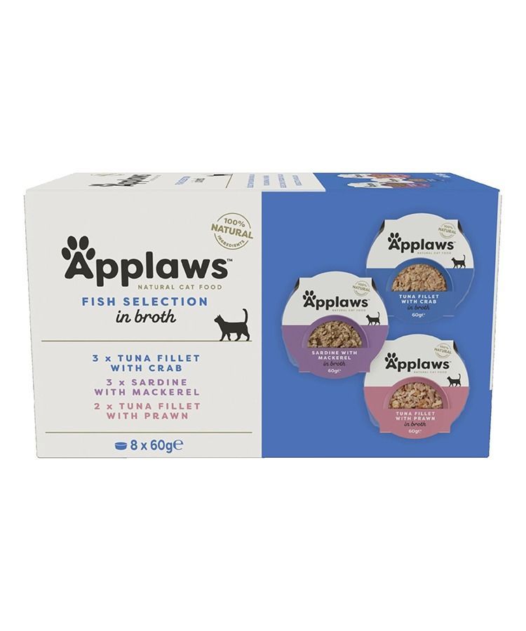 Applaws Fish Selection in Broth Adult Wet Cat Food 8 x 60g Pot available at VetPulse Veterinary Centre, Al Muwaileh Sharjah