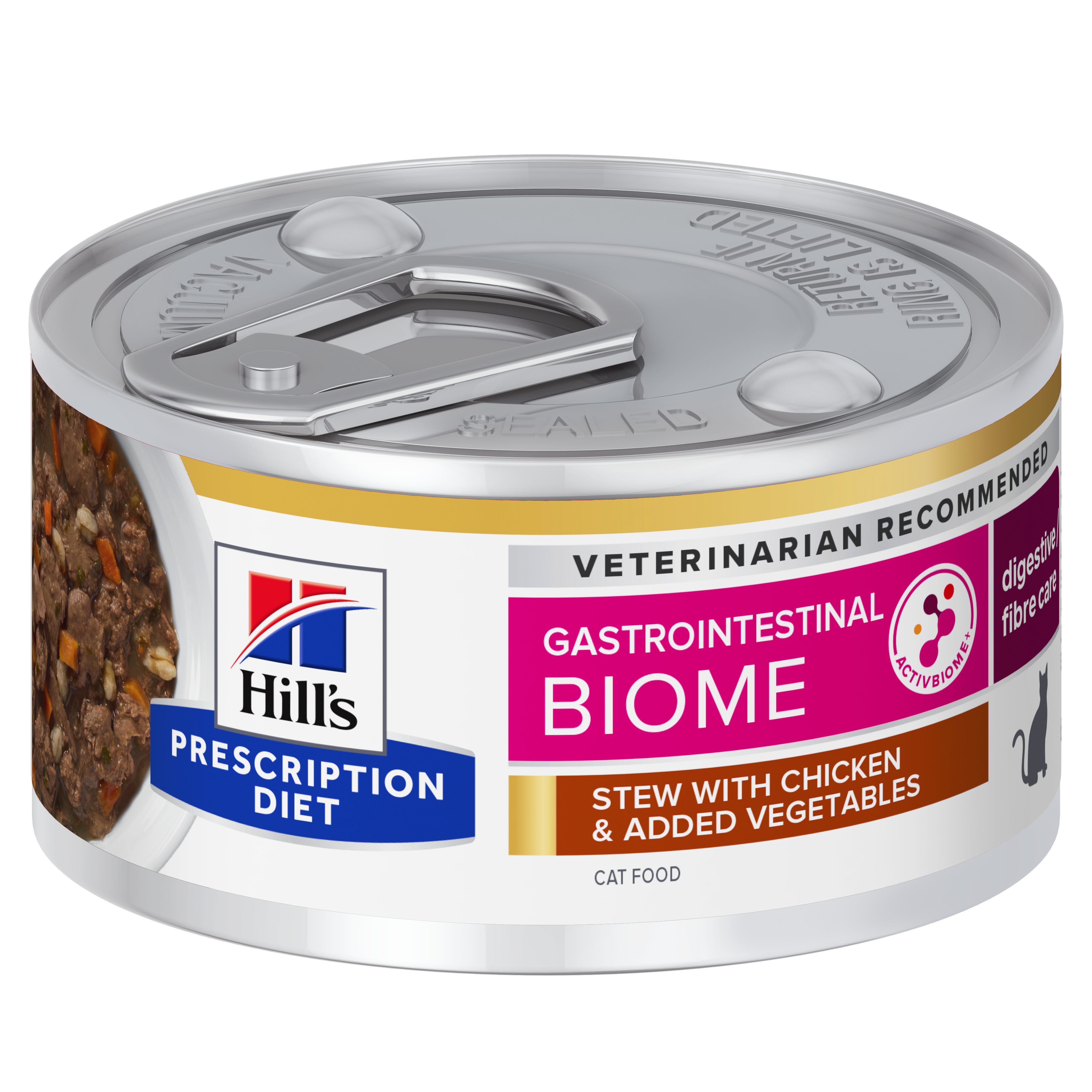 Hill’s Prescription Diet Gastrointestinal Biome Wet Cat food with Chicken & Vegetable Stew 82g — Veterinary Diet Wet Cat Food available at VetPulse Veterinary Centre, Al Muwaileh Sharjah