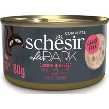 Schesir After Dark Adult Chicken & Beef in Broth 80g — Wet Cat Food available at VetPulse Veterinary Centre, Al Muwaileh Sharjah