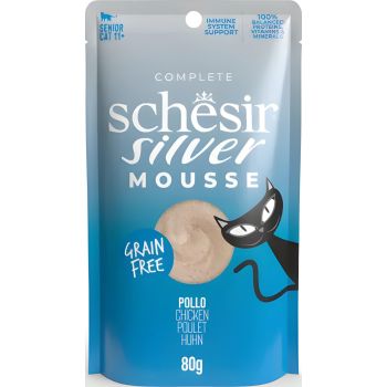 Schesir SILVER Cat Chicken in Mousse Senior Pouch 80g — Wet Cat Food available at VetPulse Veterinary Centre, Al Muwaileh Sharjah