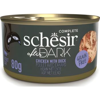 Schesir After Dark Cat Adult Chicken & Duck in Broth 80g — Wet Cat Food available at VetPulse Veterinary Centre, Al Muwaileh Sharjah