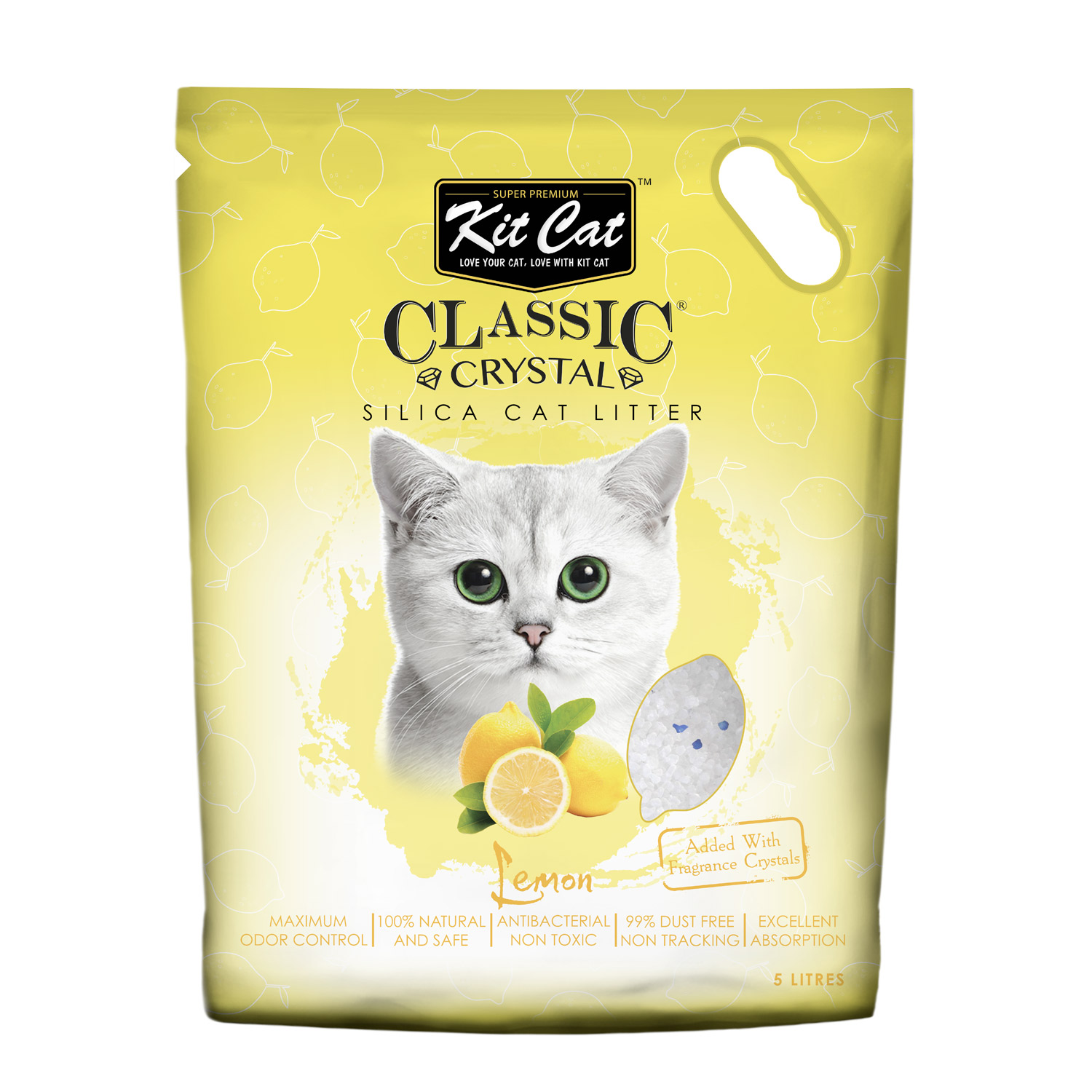 Kit Cat Classic Crystal Cat Litter – Lemon (5 Litres) available at VetPulse Veterinary Centre, Al Muwaileh Sharjah