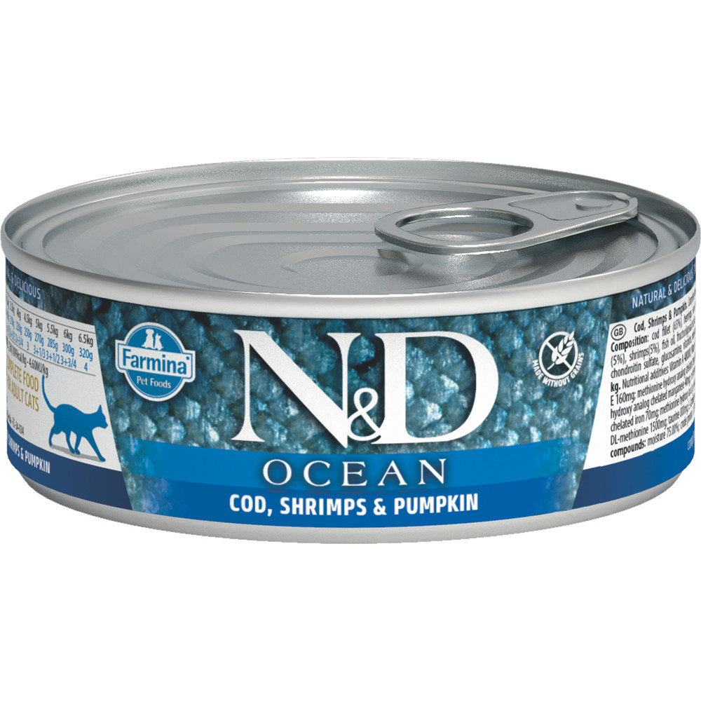 Farmina N&D Wet Ocean Cat Tuna Cod Shrimp & Pumpkin - 80g — Wet Cat Food available at VetPulse Veterinary Centre, Al Muwaileh Sharjah