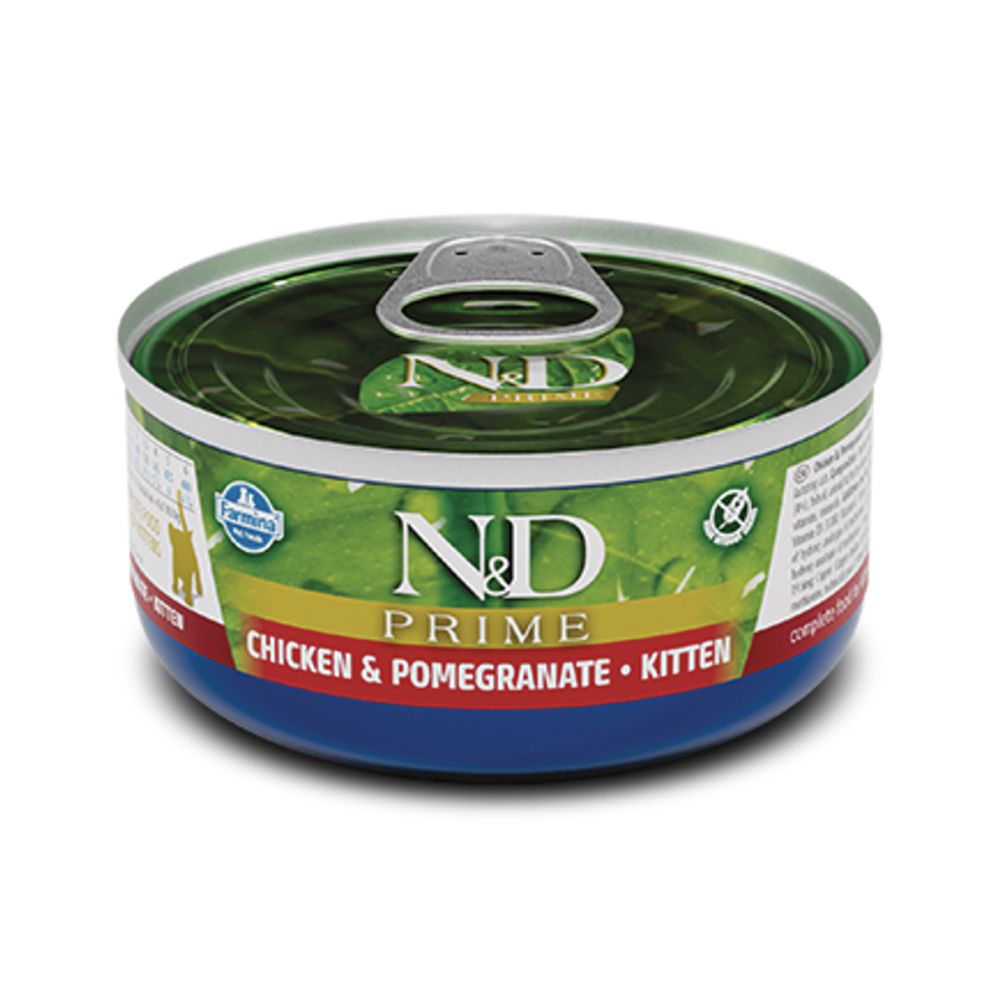Farmina N&D Prime Chicken and Pomegranate Canned Kitten Food - 70 g 70g — Wet Cat Food available at VetPulse Veterinary Centre, Al Muwaileh Sharjah