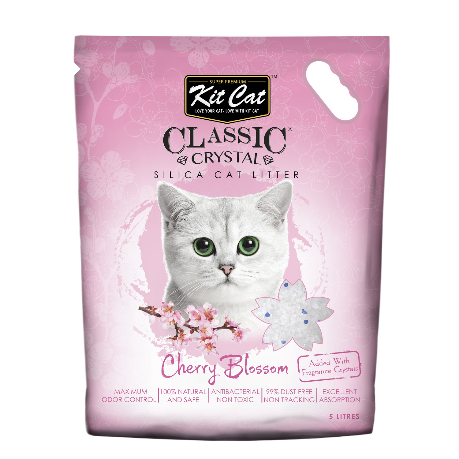 Kit Cat Classic Crystal Cat Litter – Cherry Blossom (5 Litres) available at VetPulse Veterinary Centre, Al Muwaileh Sharjah