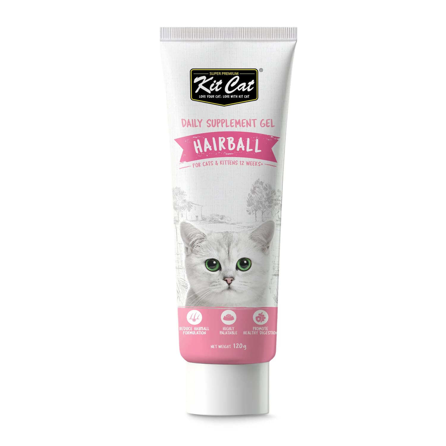 Kit Cat Daily Nutritional Supplement Gel For Cats & Kittens – Hairball (120g) — Pet Supplement available at VetPulse Veterinary Centre, Al Muwaileh Sharjah