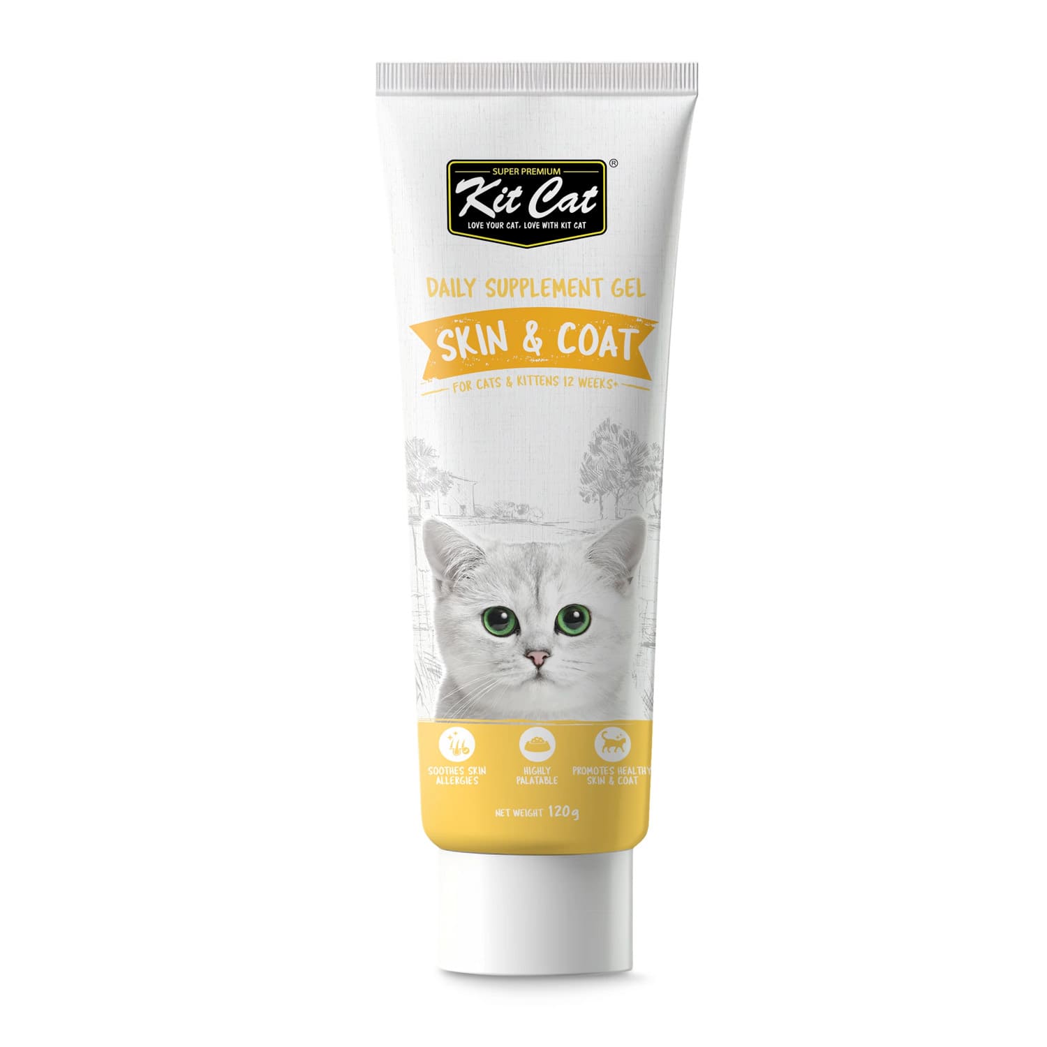 Kit Cat Daily Nutritional Supplement Gel For Cats & Kittens – Skin & Coat (120g) — Pet Supplement available at VetPulse Veterinary Centre, Al Muwaileh Sharjah