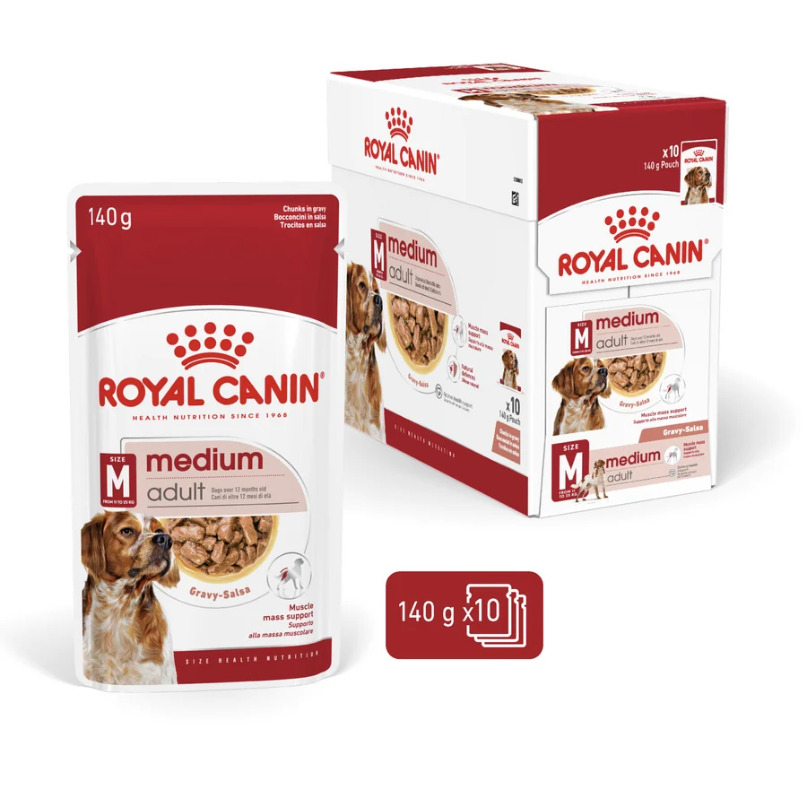 Royal Canin Size Health Nutrition Medium Adult (Wet Food - Pouches) 10 x 140 g — Wet Dog Food available at VetPulse Veterinary Centre, Al Muwaileh Sharjah