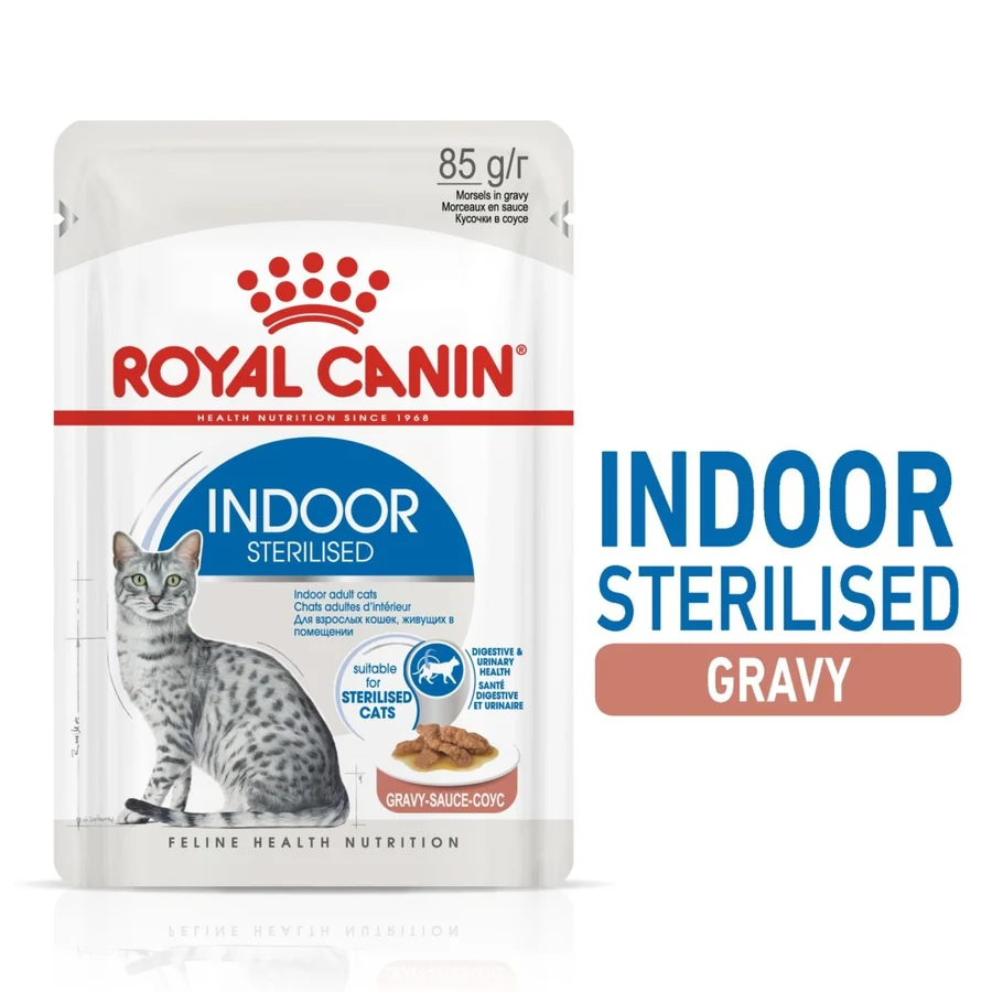 Royal Canin Feline Health Nutrition Indoor Gravy (Wet Food - Pouches) 12 x 85 g 12 x 85g — Wet Cat Food available at VetPulse Veterinary Centre, Al Muwaileh Sharjah