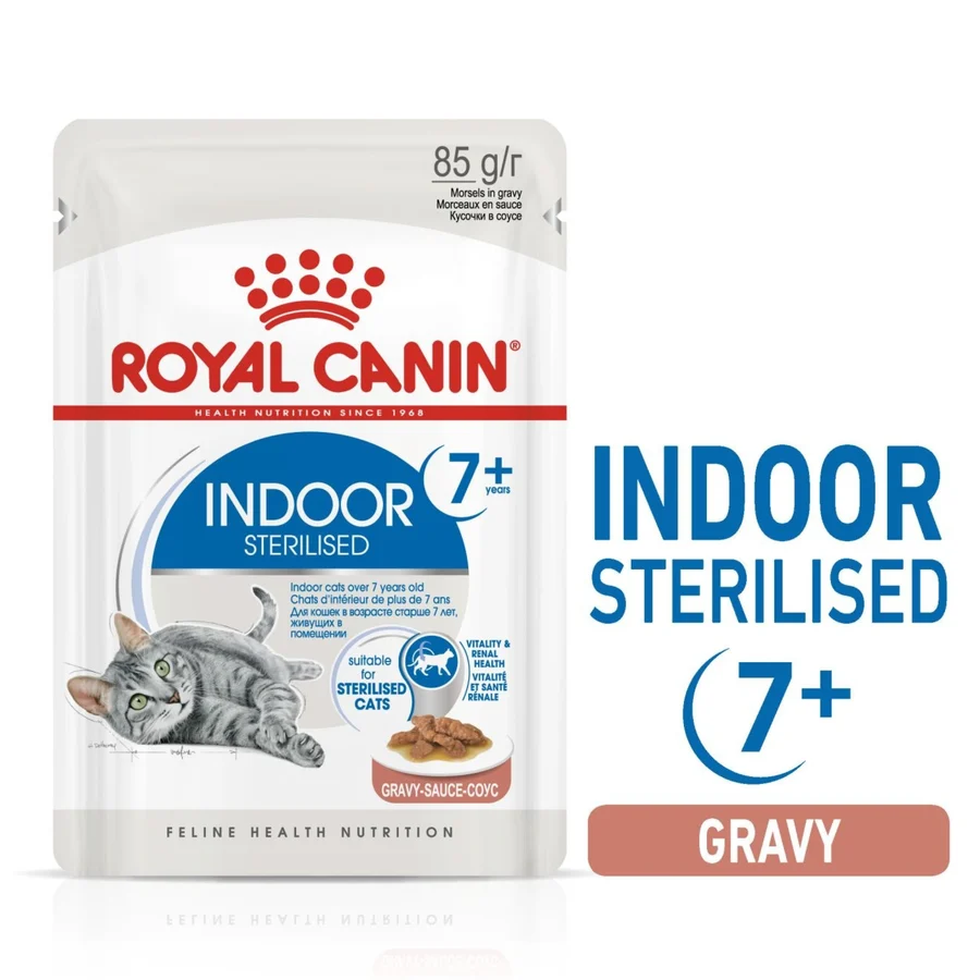 Royal Canin Feline Health Nutrition Indoor 7+ Gravy (Wet Food - Pouches) 12 x 85 g 12 x 85g — Wet Cat Food available at VetPulse Veterinary Centre, Al Muwaileh Sharjah