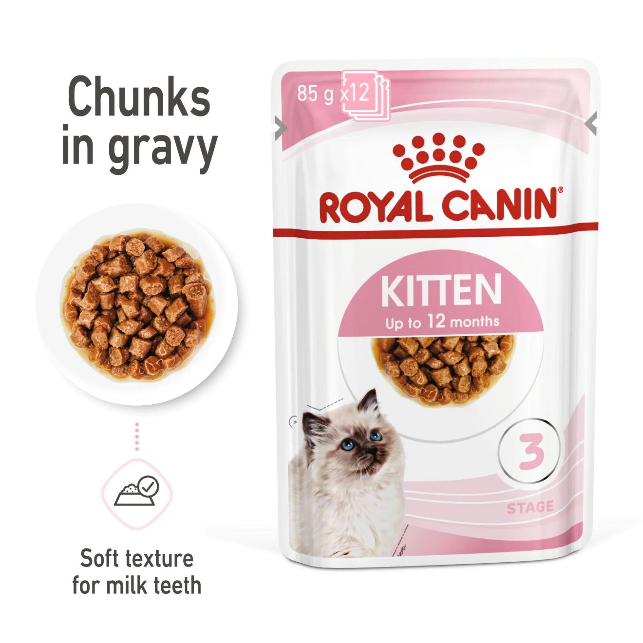 ROYAL CANIN Feline Health Nutrition Kitten Gravy (Wet Food - Pouches) 12 x 85 g 12 x 85g — Wet Cat Food available at VetPulse Veterinary Centre, Al Muwaileh Sharjah