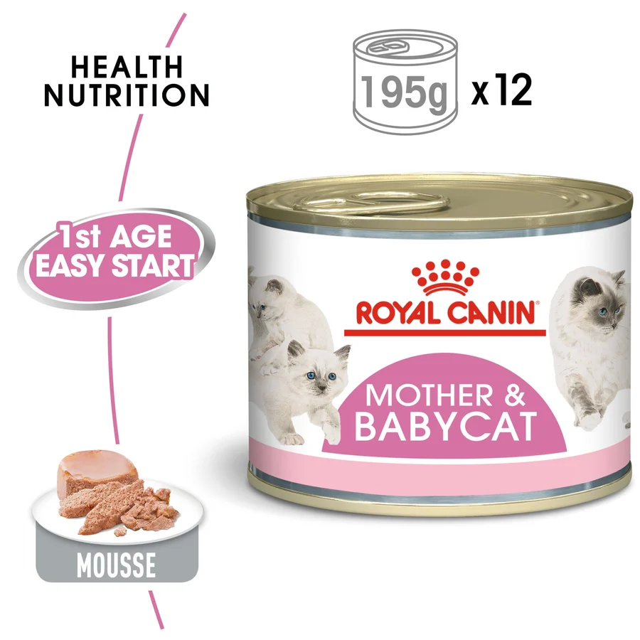 Royal Canin Feline Health Nutrition Mother & Babycat Mousse (Wet Food - Cans) 12 x 195 g 12 x 195g — Wet Cat Food available at VetPulse Veterinary Centre, Al Muwaileh Sharjah