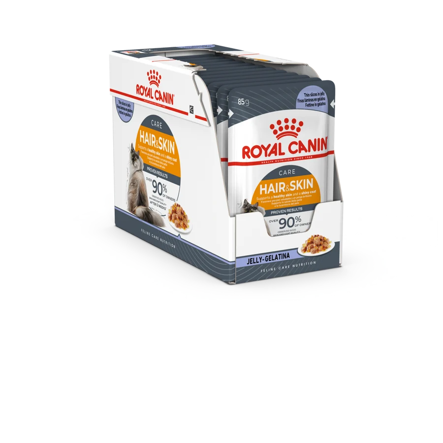 Royal Canin Feline Care Nutrition Hair & Skin Jelly (Wet Food - Pouches) 12 x 85 g 12 x 85g — Wet Cat Food available at VetPulse Veterinary Centre, Al Muwaileh Sharjah