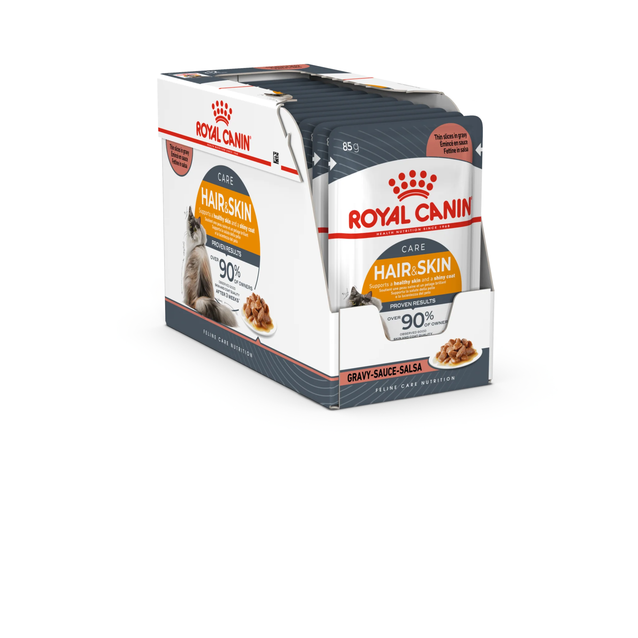 Royal Canin Feline Care Nutrition Hair & Skin Gravy (Wet Food - Pouches) 12 x 85 g 12 x 85g — Wet Cat Food available at VetPulse Veterinary Centre, Al Muwaileh Sharjah